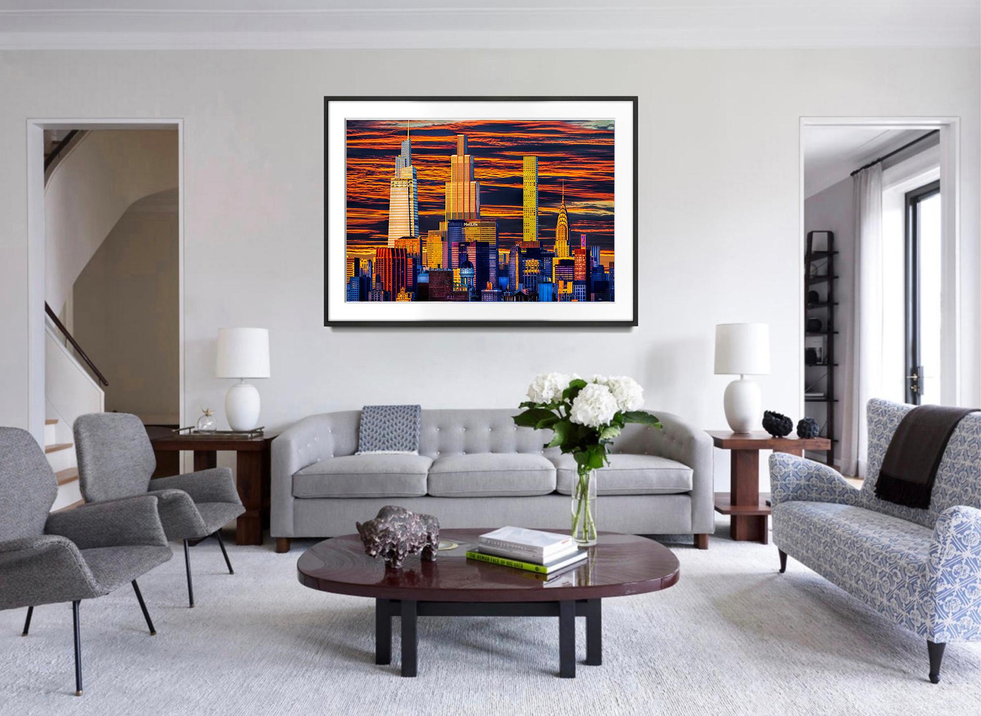 Skyline de Nueva York Supertalls  en la más deslumbrante puesta de sol - Photograph Surrealista de Mitchell Funk
