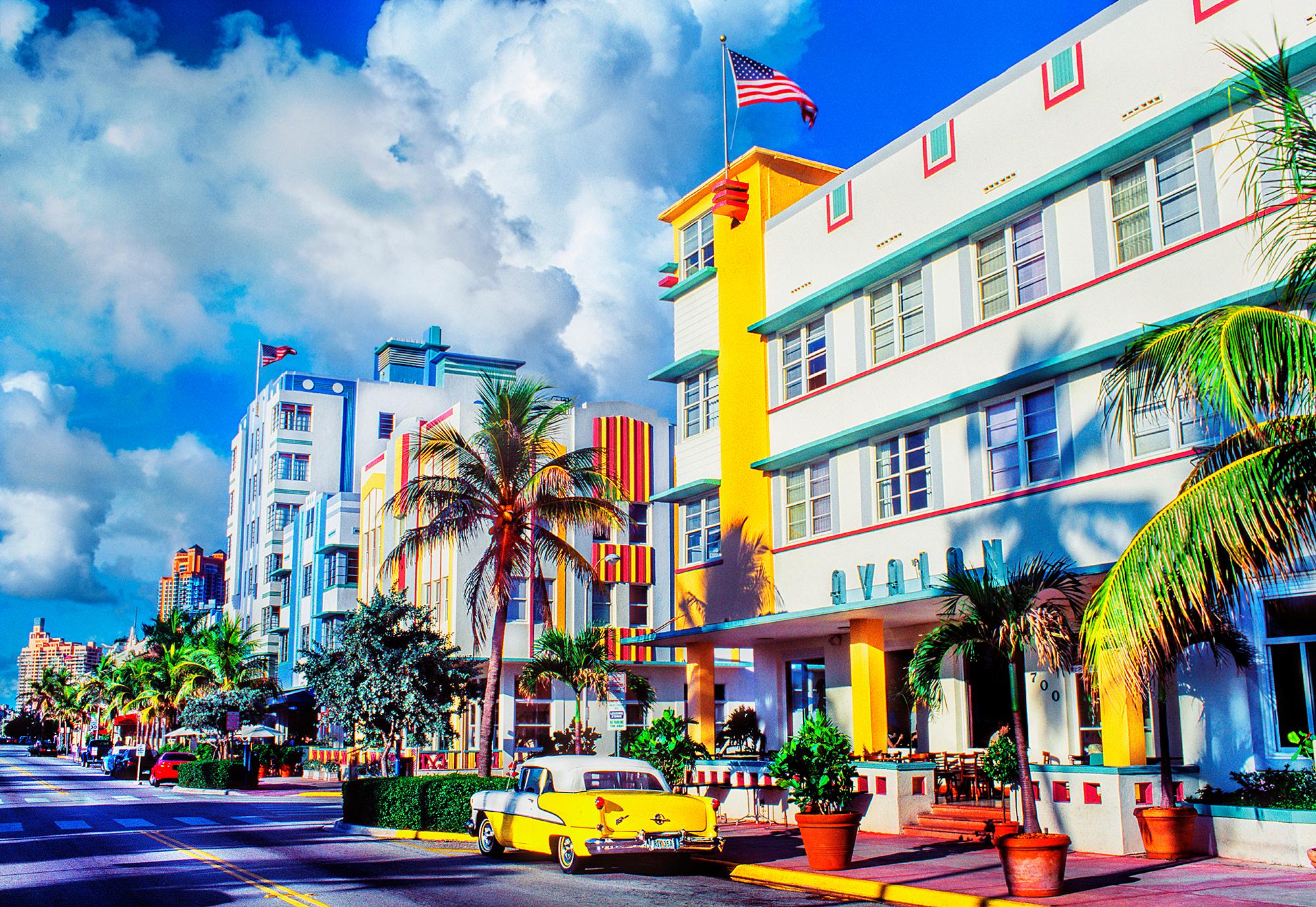 Mitchell Funk Color Photograph - Ocean Drive In Miami Beach, by Mitchell  Funk,  Landscape Photography