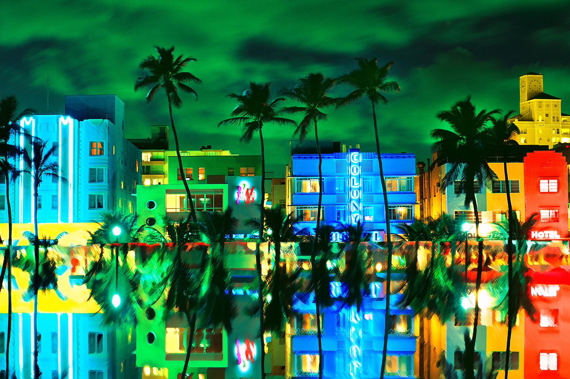Ocean Drive, South Beach, Irene Marie Models  Moody Night Neon by Mitchell Funk