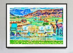 Old Chairs Against Motel Wall Mural, Fine Art Print Hahnemuhle Paper Baryta
