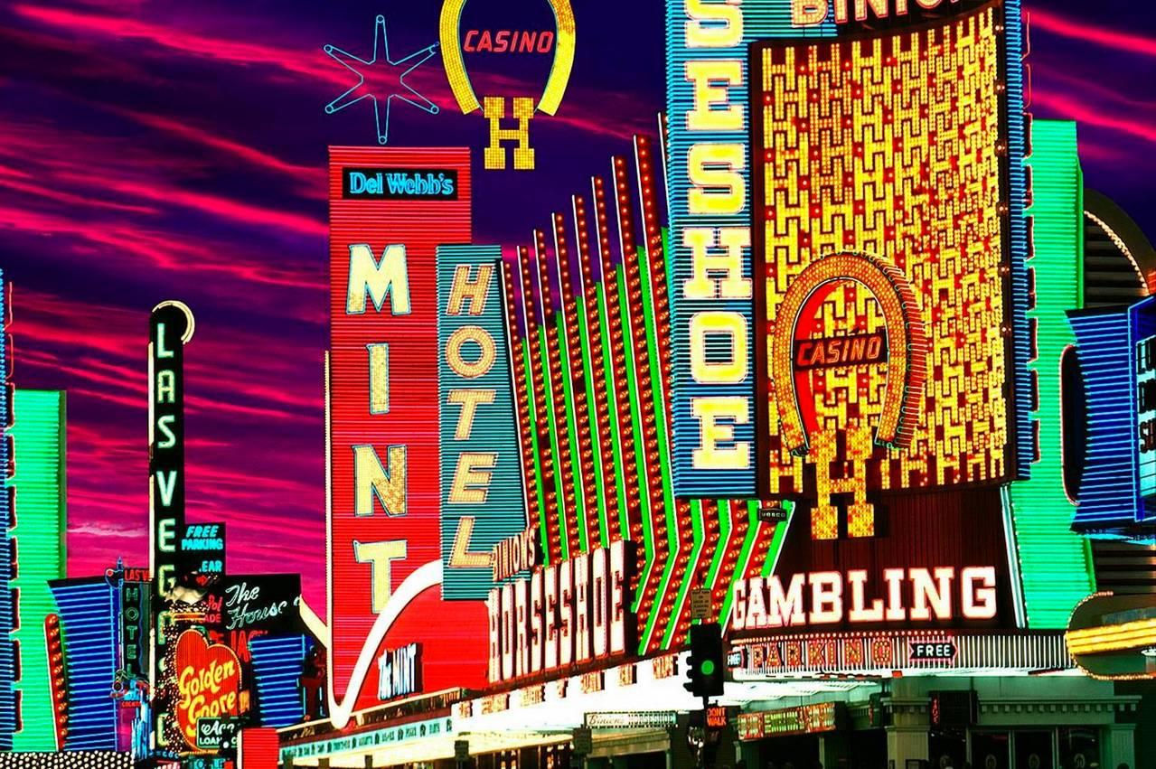 Mitchell Funk Color Photograph - Neon Old Fremont Street, Las Vegas  - Dramatic Sky 