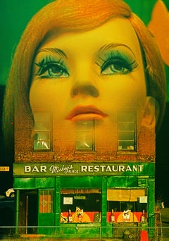 Two Facades  - Old New York Bar with Surreal  Mid-Century Mannequin Face