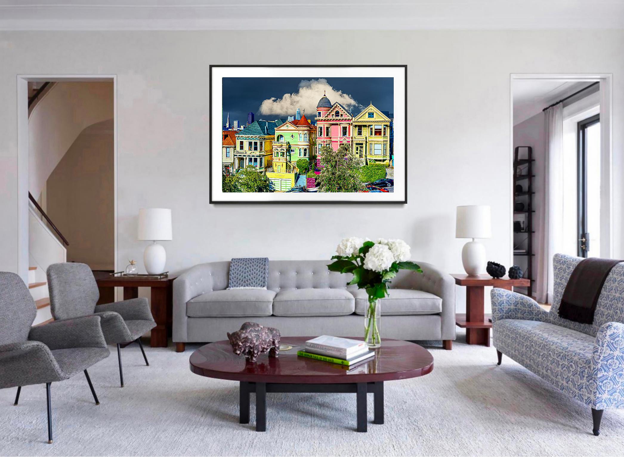 Bemalte viktorianische Architektur für Damen,  Alamo Square San Francisco (Amerikanischer Realismus), Photograph, von Mitchell Funk