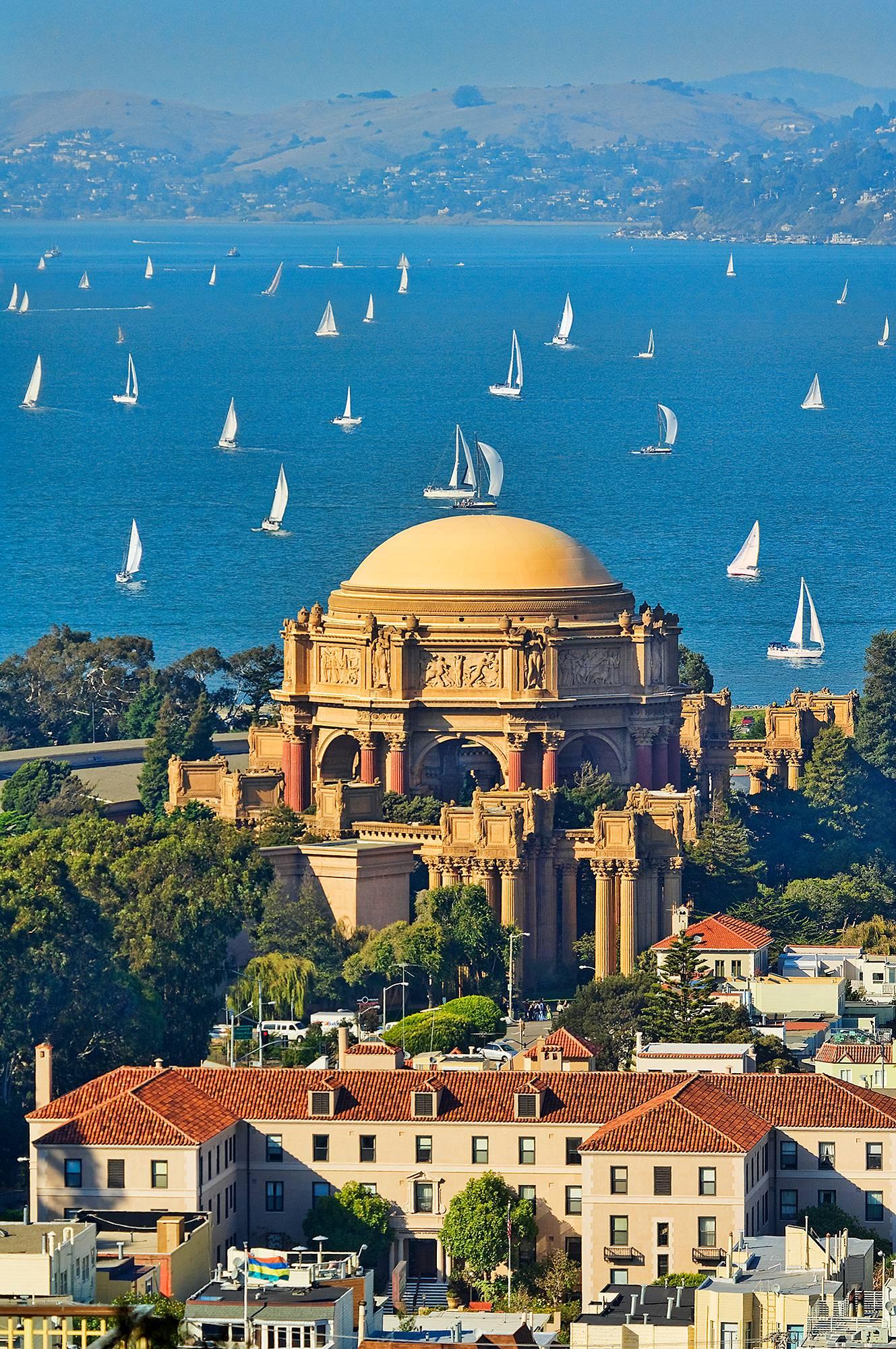 Mitchell Funk Color Photograph - Sailboats: Palace of Fine Arts San Francisco