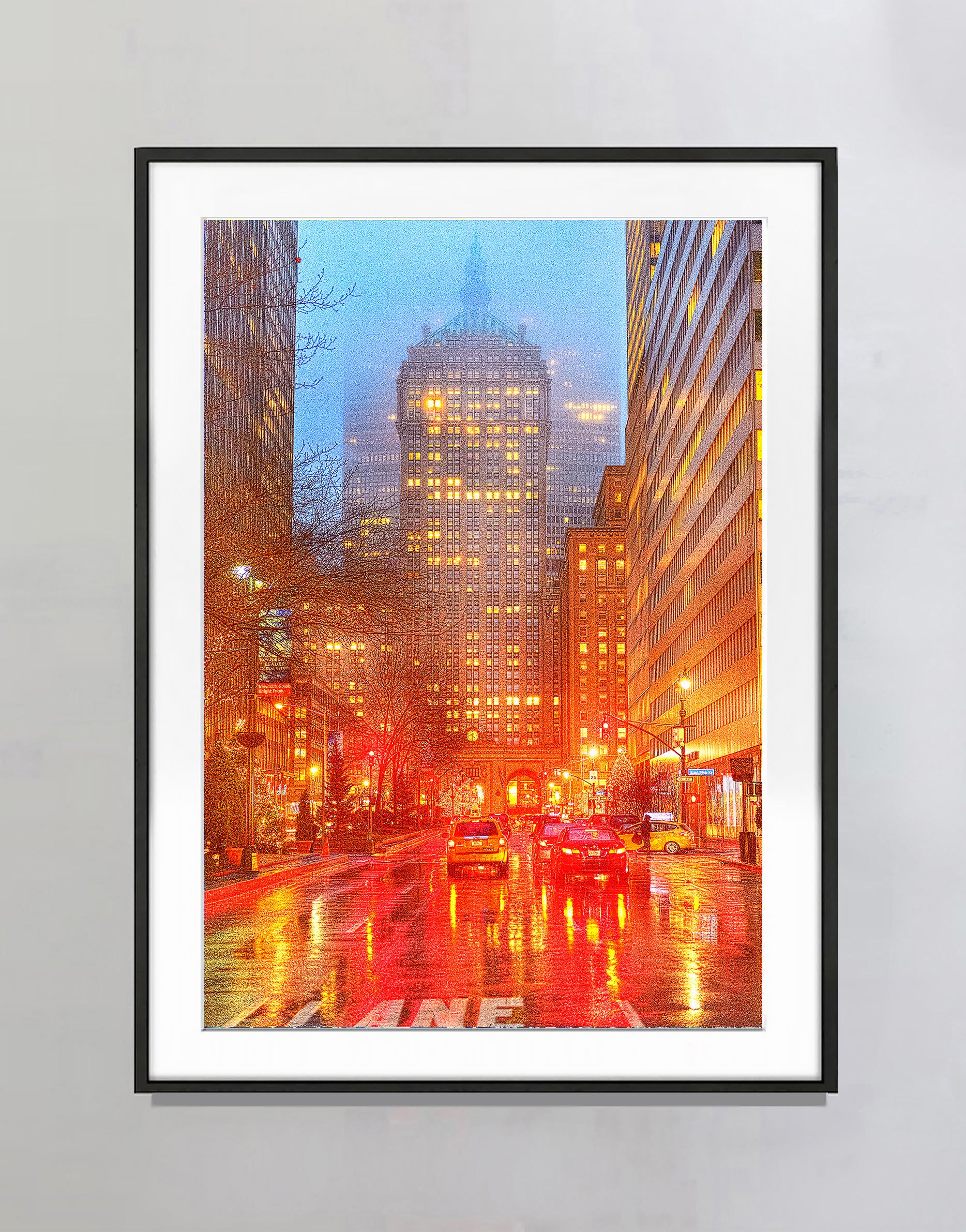 Park Avenue on an Red Impressionists Rainy Day Twilight, Architecture - Photograph by Mitchell Funk