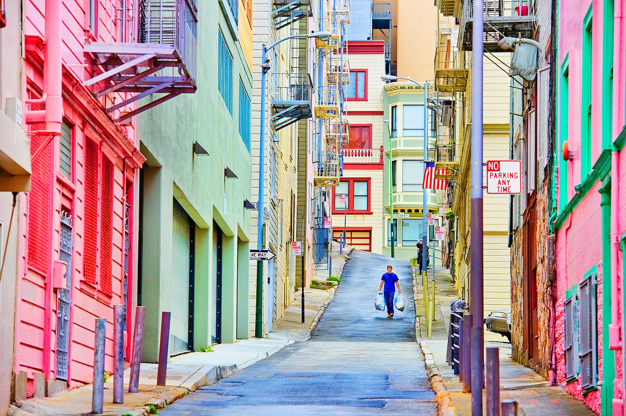 Mitchell Funk Color Photograph - Pastel Alley In North Beach, San Francisco