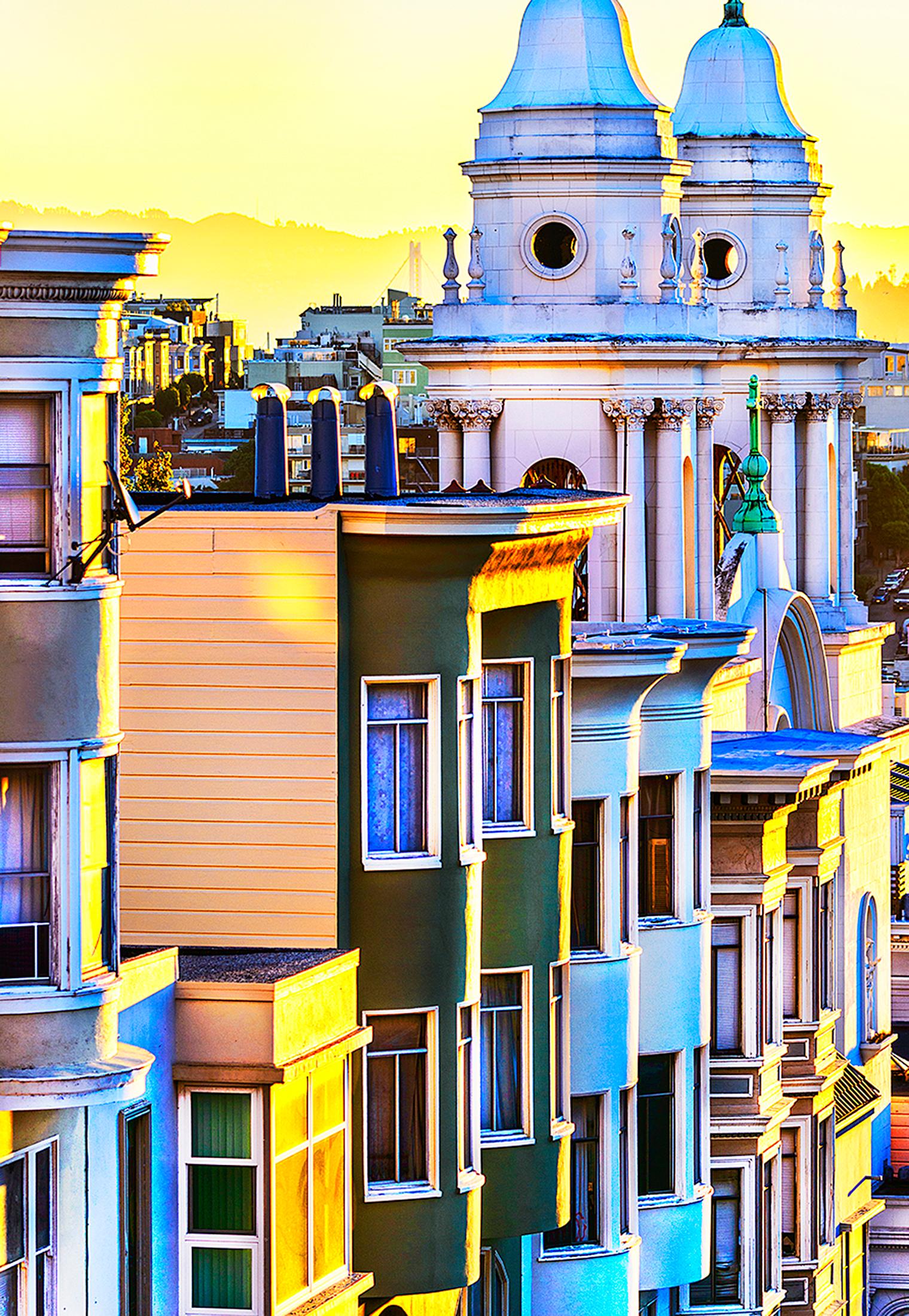 Palette von Palette Pastellfarben  Russisches Hügel, San Francisco, mit goldenem Licht (Post-Impressionismus), Photograph, von Mitchell Funk