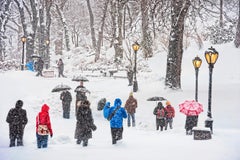 Menschen im Central Park während eines Schneesturms: Kunstfotografie in Farbe, signiert, 4/15