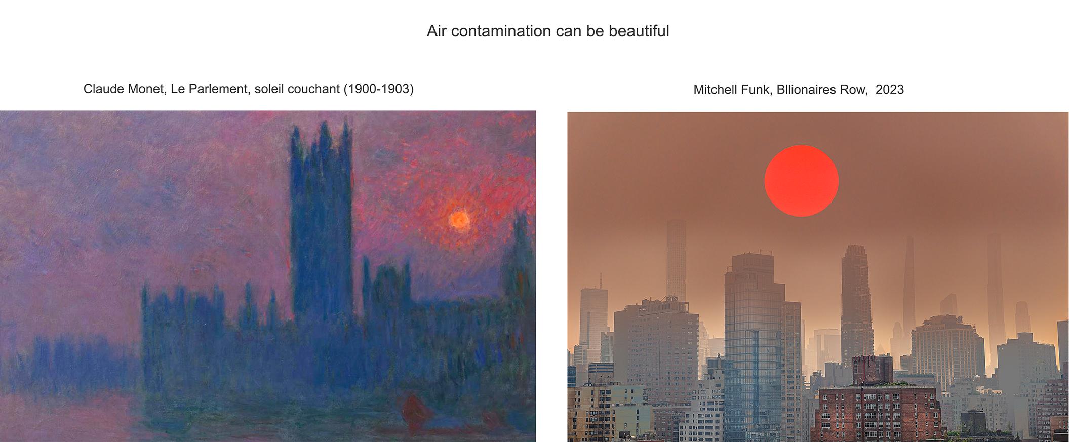 Rosa-orangefarbener Sonnenuntergang auf Hazy Moody Sky Billionaires Row wie Monet Polluted Sky im Angebot 1