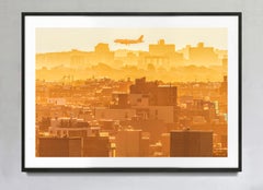 Aterrizaje de un avión al amanecer en Nueva York, impresión artística en papel Hahnemühle Baryta
