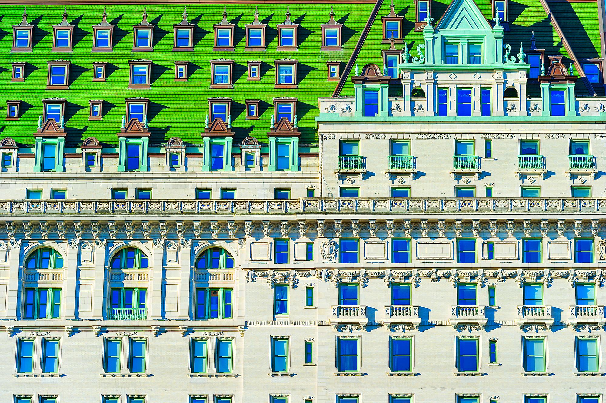 Mitchell Funk Abstract Photograph - Plaza Hotel on Fifth Avenue  Central Park South with Kelly Green Roof