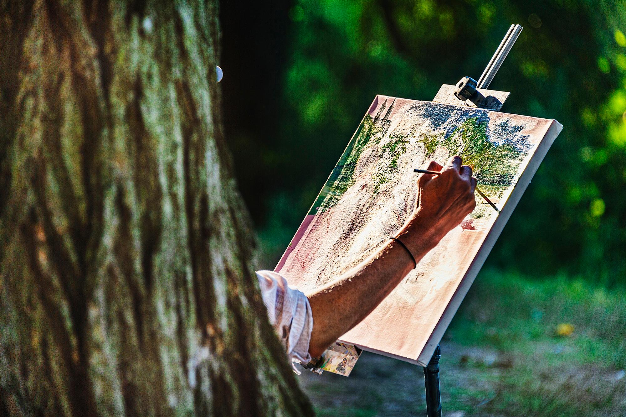 Mitchell Funk Figurative Photograph - Picture of the Unknown - Plein Air Painter's Surreal Dream