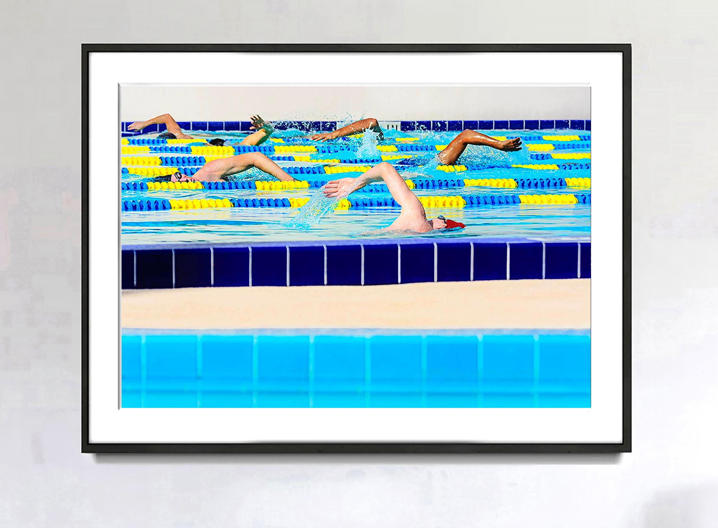 Pool- Swimmers in Flamingo Park, Flamingo  Miami Beach -  (Blau), Nude Photograph, von Mitchell Funk