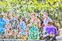 Post Impressionist New York City Fountain Scene  - like Georges Seurat