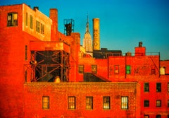 Vintage Red Brick Factory Long Island City with Empire State Building in Manhattan