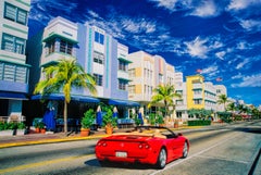 Red Sports Car On Ocean Drive, Miami Beach, Fine Art Color Photography Print