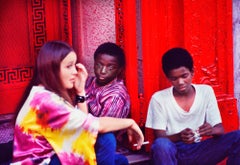 Vintage Red Wall Lower Manhattan Street Scene - Early Color Photography