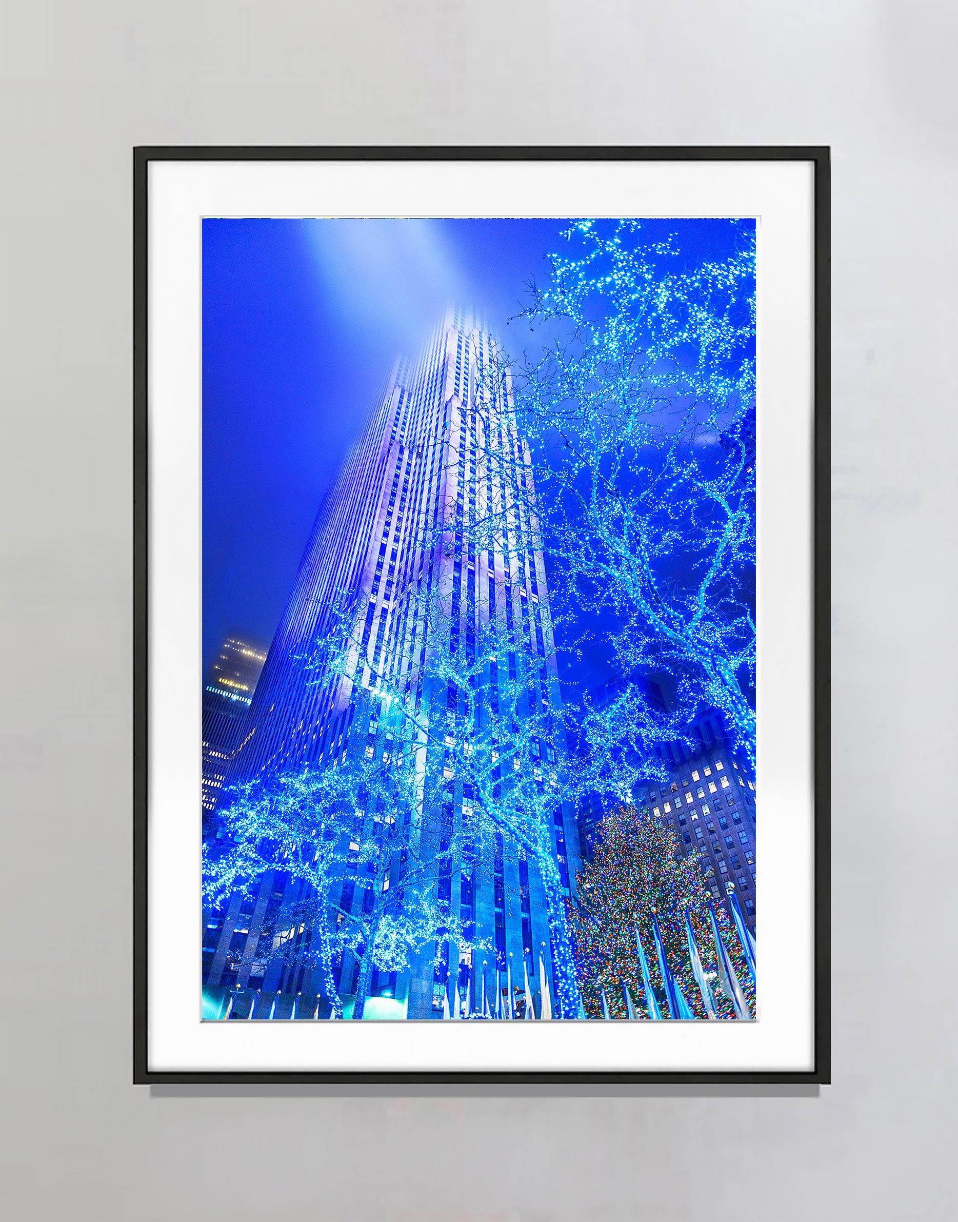 Rockefeller Center Nocturne in Art Deco Moody Blue, Architecture  - Photograph by Mitchell Funk