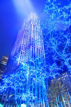 Rockefeller Center Nocturne in Art Deco Moody Blue, Architecture 
