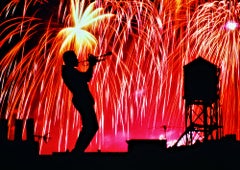 Trombettista Roof Top Jazz Celebrazione della vita,  Fuochi d'artificio a New York