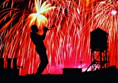 Roof Top Jazz Trumpet Player Celebration of Life,  Fireworks in New York