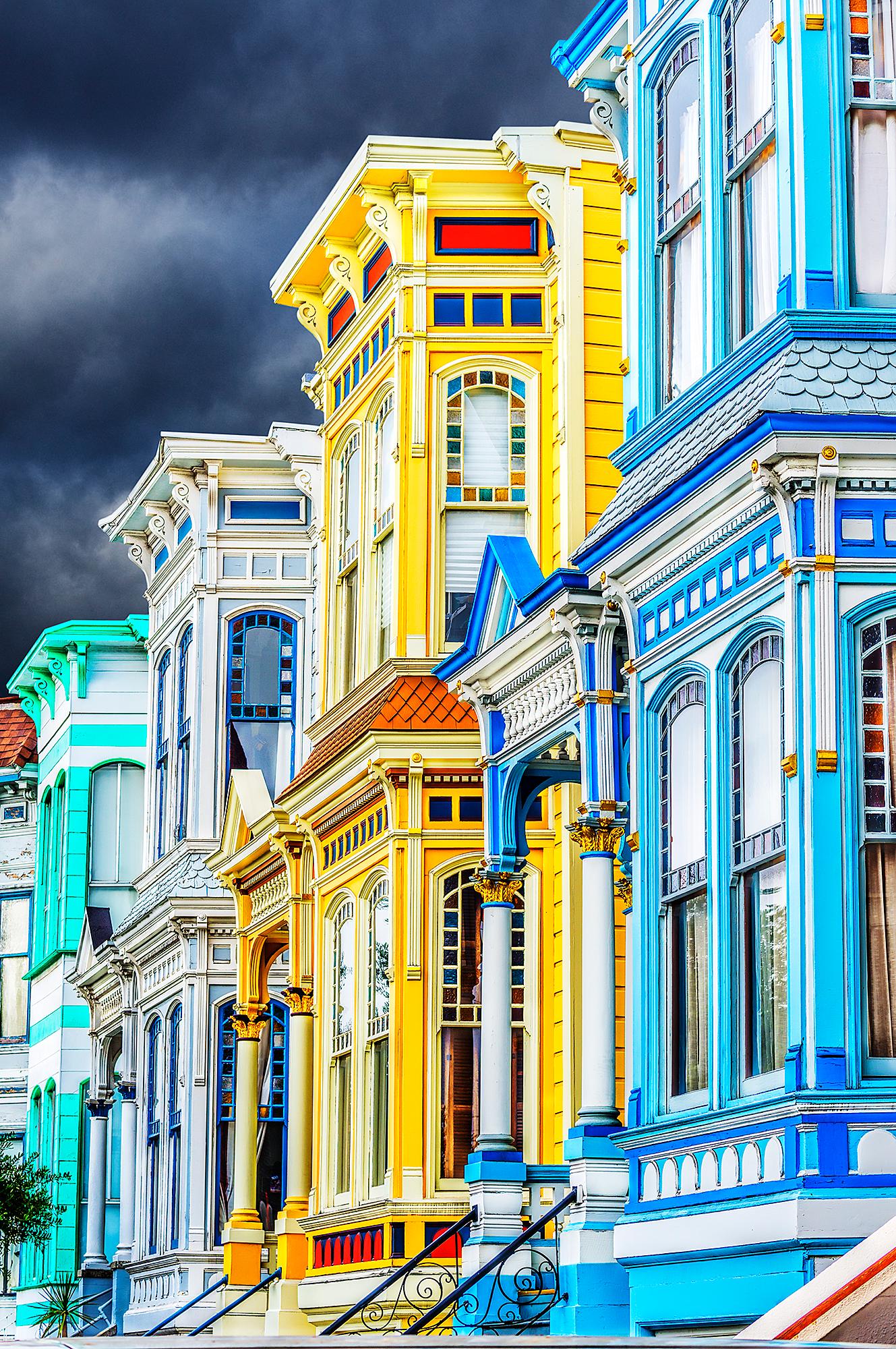 Row Victorian Houses in Mission District  San Francisco, Abstract Photography