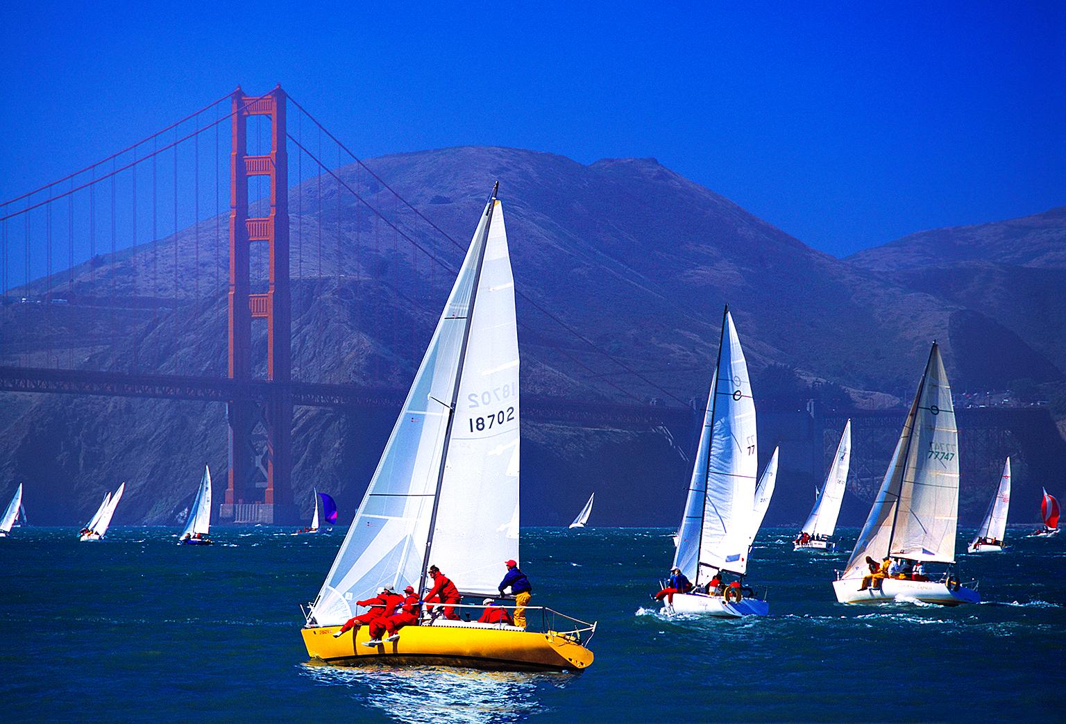 Mitchell Funk Landscape Photograph - Sailboat at Golden Gate Bridge San Francisco 
