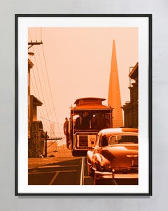 San Francisco Cable Car And Vintage Car In Sepia Tone, Signed Color Photograph