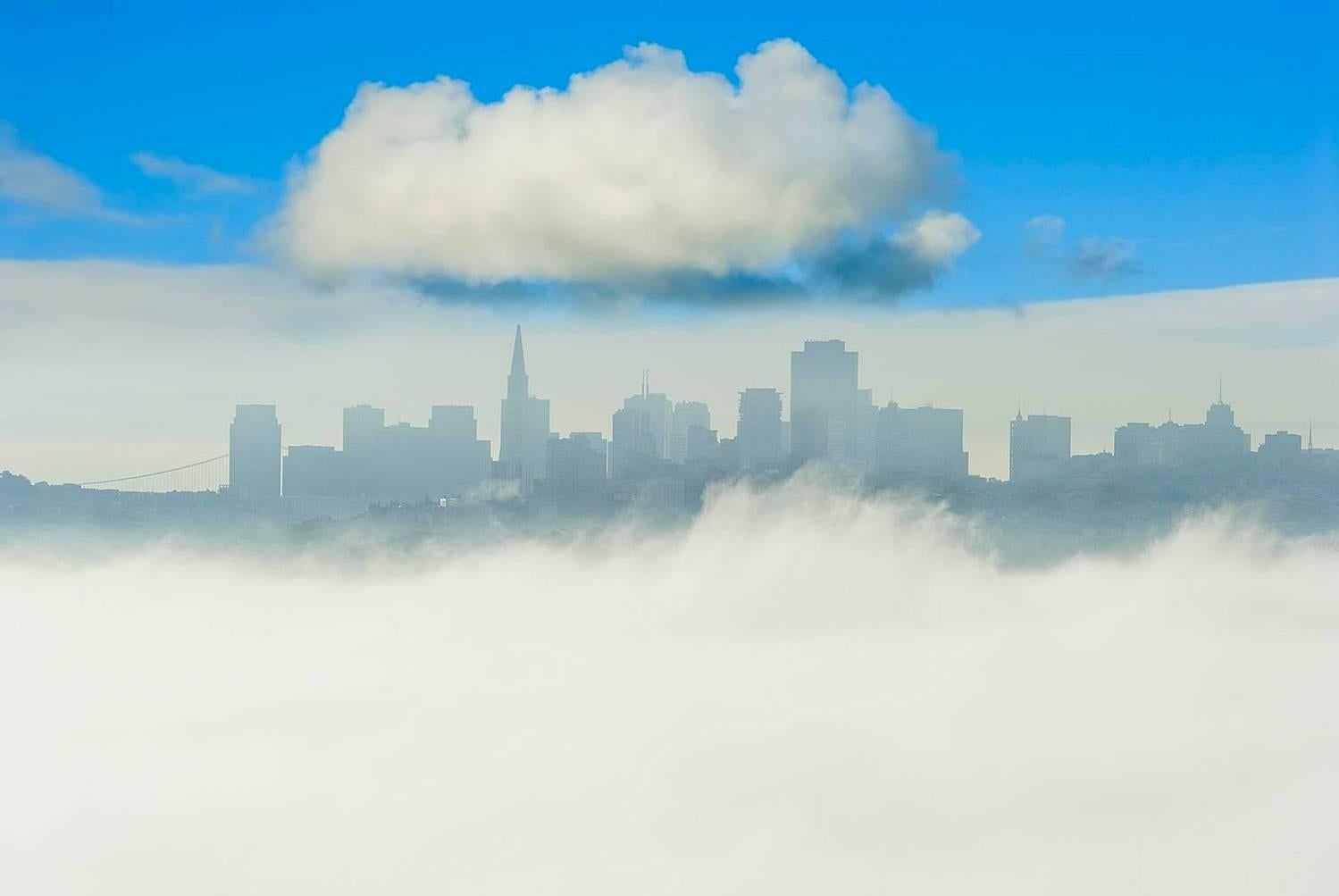 Mitchell Funk Color Photograph - San Francisco Skyline Blue Sky and One Big Cloud,  Landscape Photography