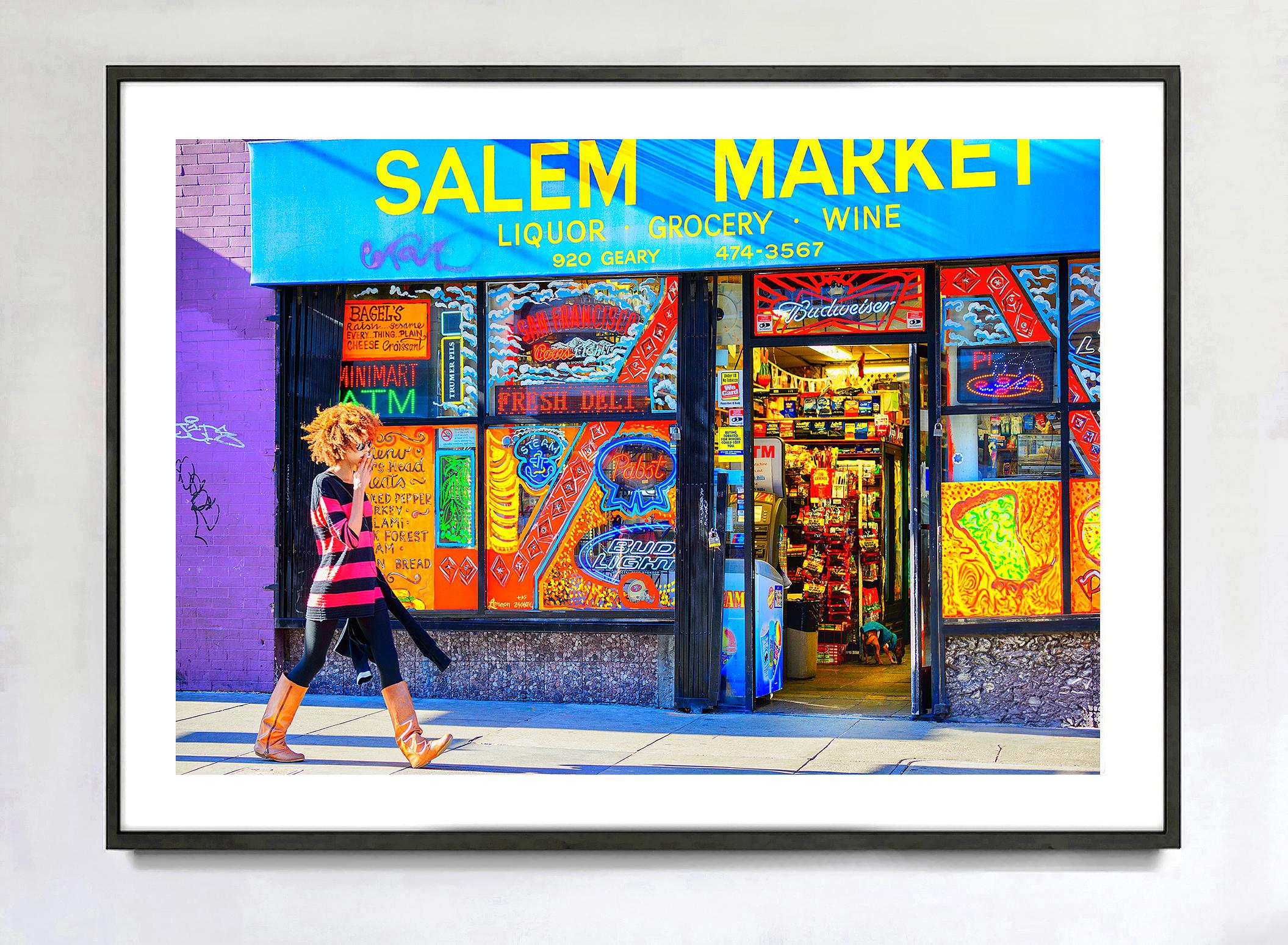 San Francisco Tenderloin Colorful Street Scene. Hip Girl Street Art - Contemporary Photograph by Mitchell Funk