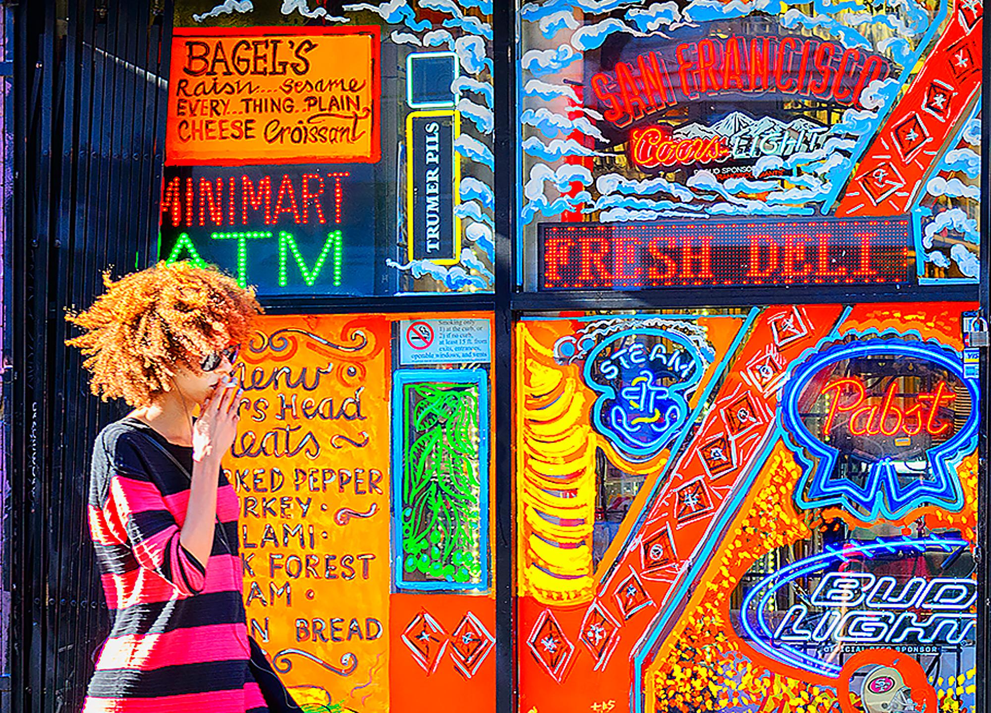 San Francisco Tenderloin Colorful Street Scene. Hip Girl Street Art For Sale 3