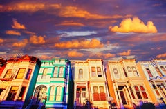 San Francisco Victorian Row Houses in First Light and Billowing Clouds