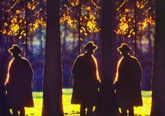 Retro Silhouette Man in Central Park with Golden Light