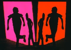 Vintage Silhouette of Running boy. Pink and Magenta Wall Guaymas Mexico