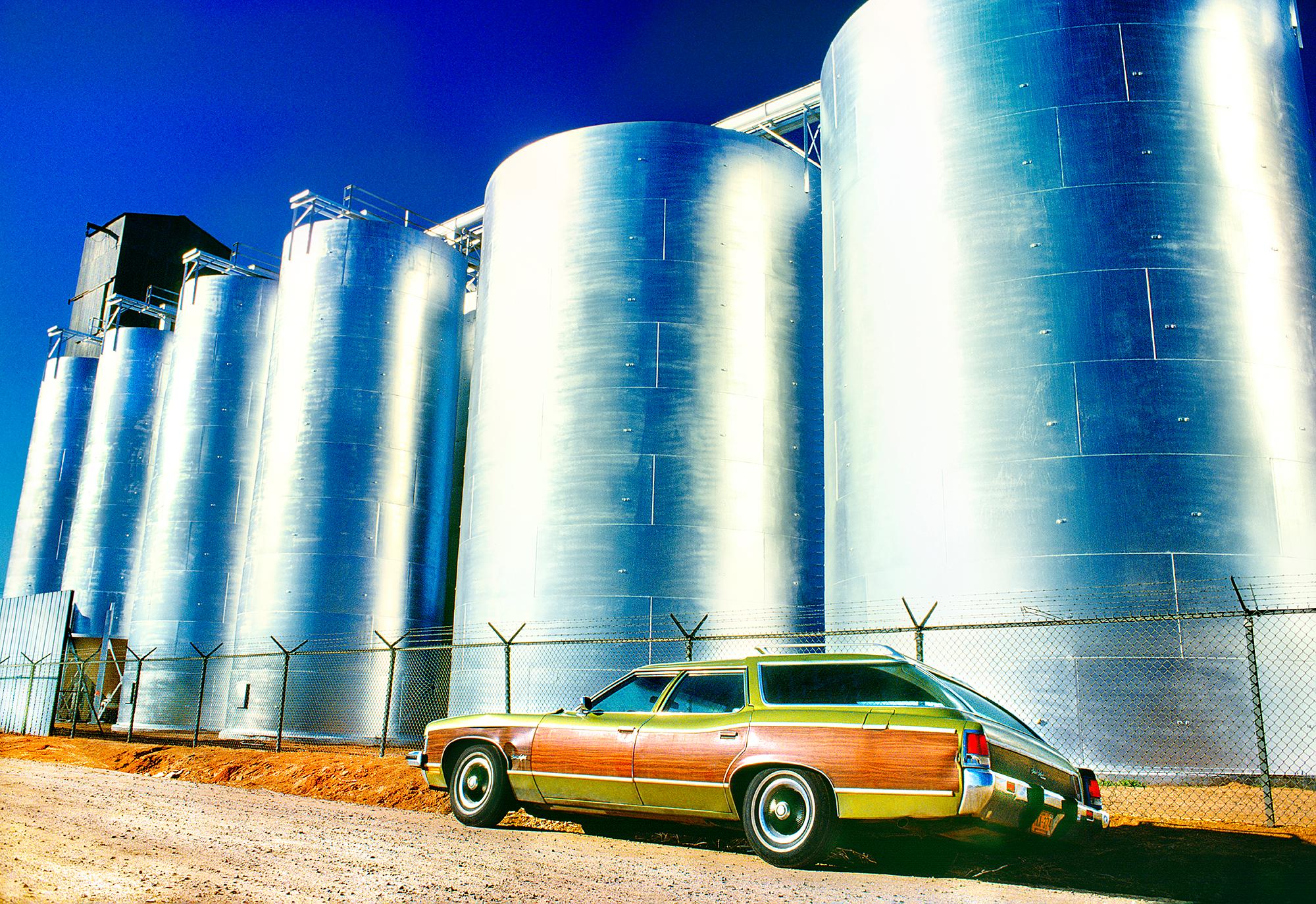 Silver Silos and Station Wagon, Abstract Photography by Mitchell Funk 