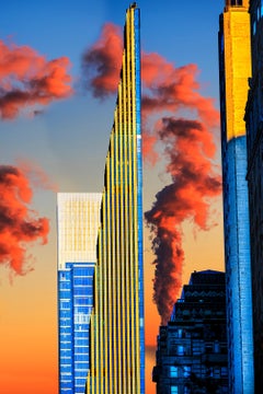 Smoke Rising Behind Steinway Tower At Sunrise, New York City Skyscrapers