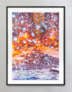 Nuit de neige, nuit pluvieuse à Manhattan avec ciel orange