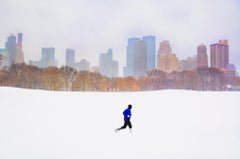 Solitary Runner Central Park Snow Storm,  Abstract Photography   Mitchell Funk 