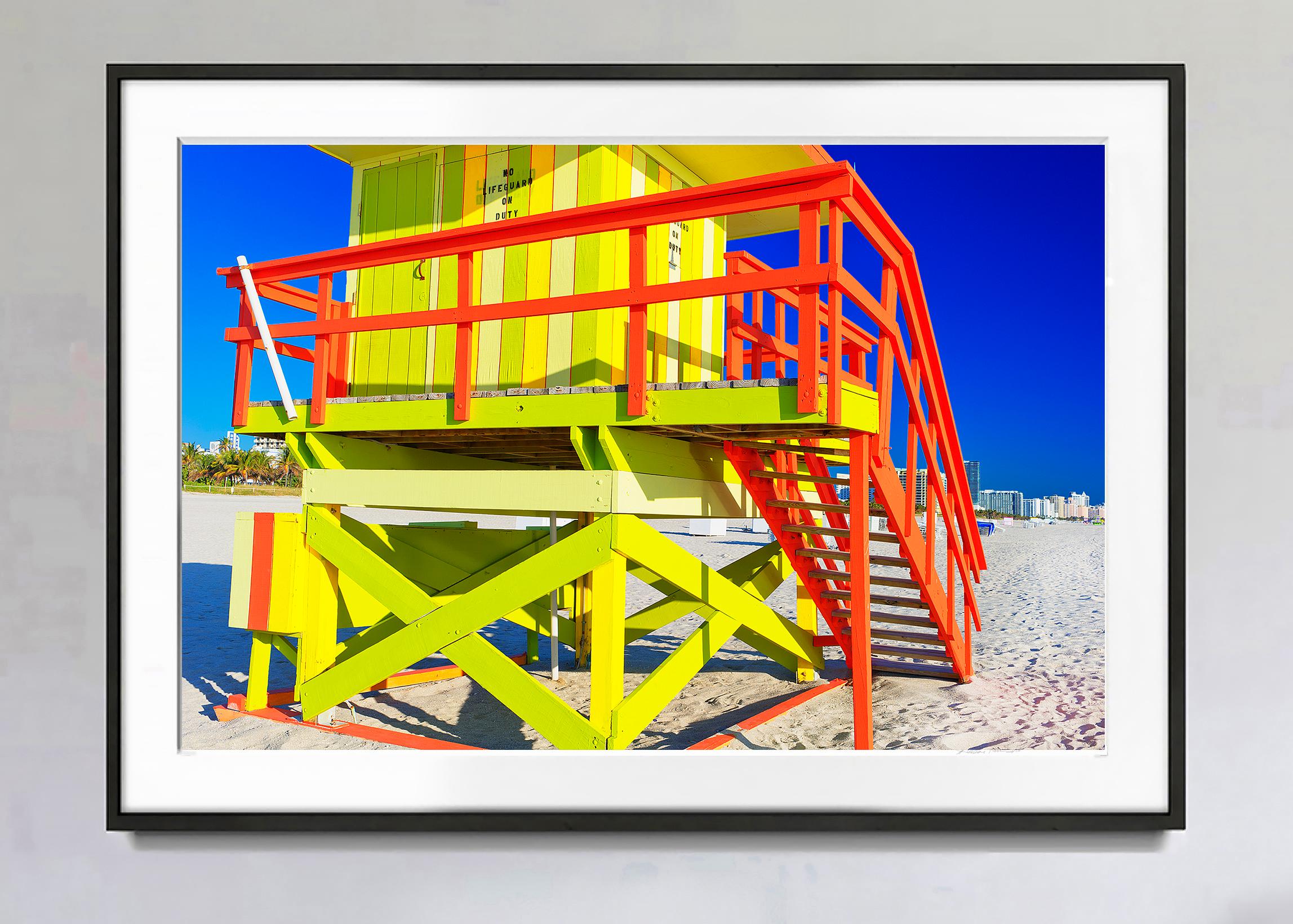 South Beach Life Guard Station in Red, Yellow and Blue - Photograph by Mitchell Funk