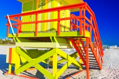 South Beach Life Guard Station in Red, Yellow and Blue