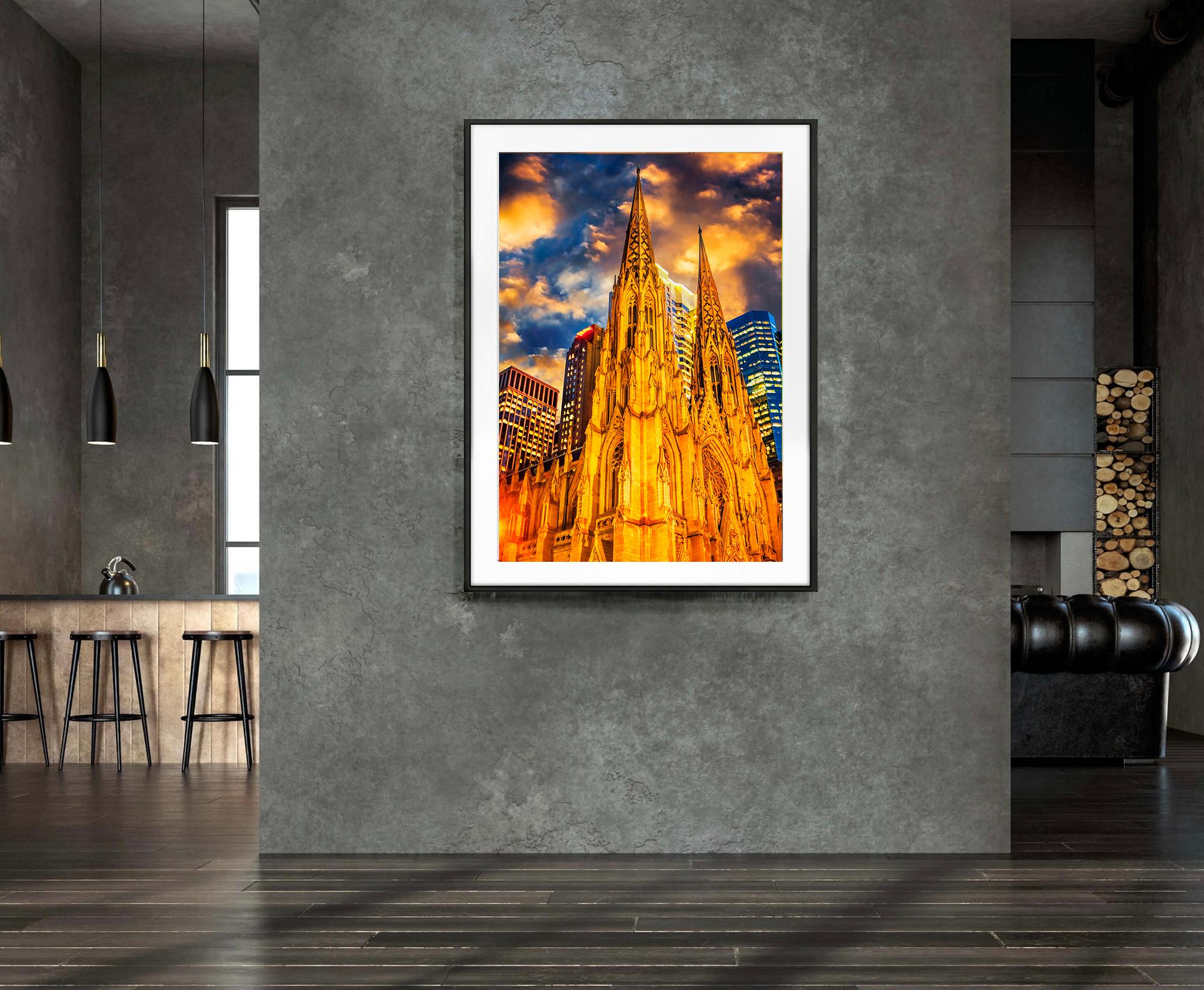 La Catedral de San Patricio de Nueva York en un dorado resplandor celestial - Photograph Posimpresionista de Mitchell Funk