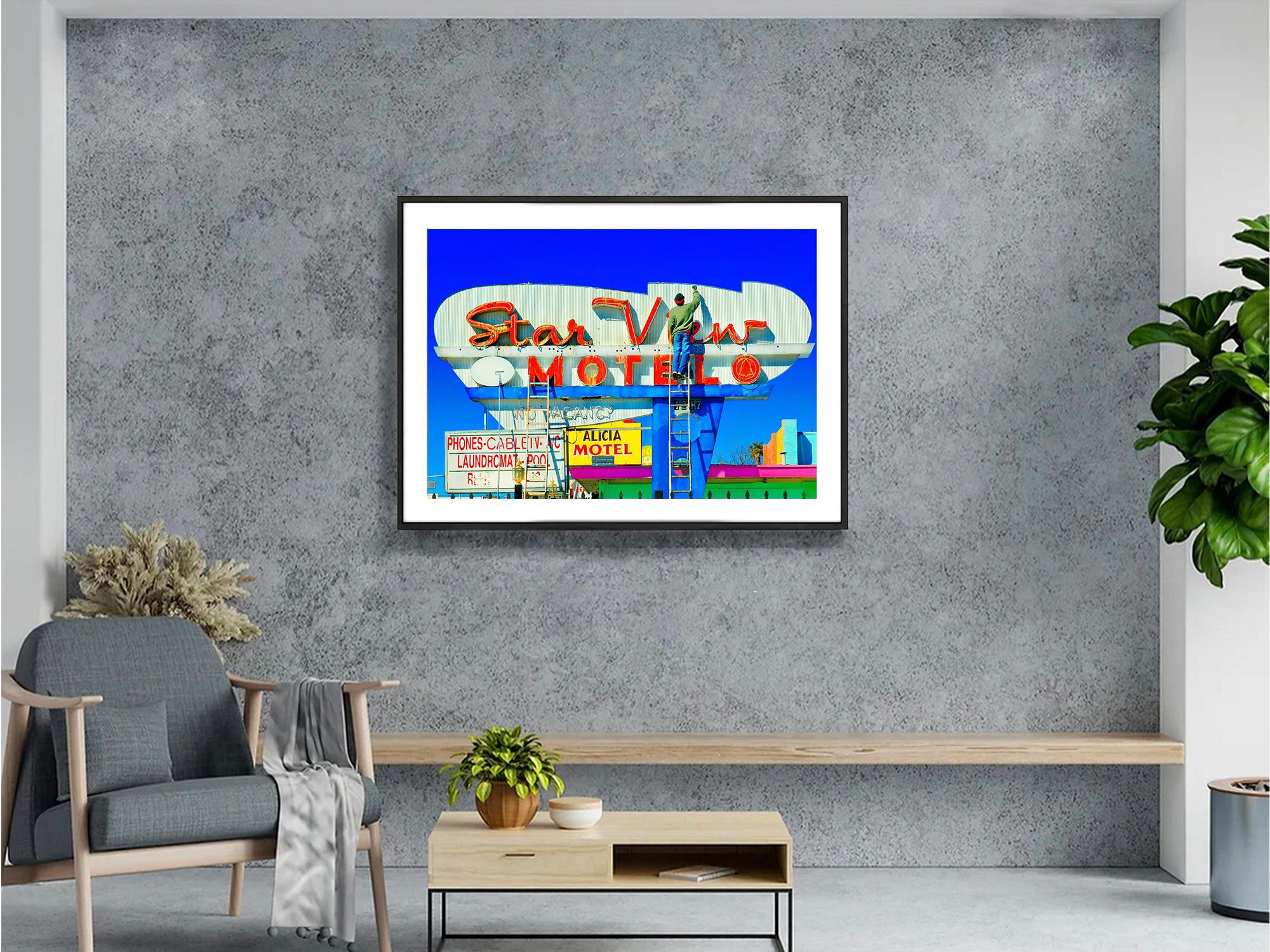 Star View Motel Fremont Street Las Vegas - Abstract Photograph Blu di Mitchell Funk