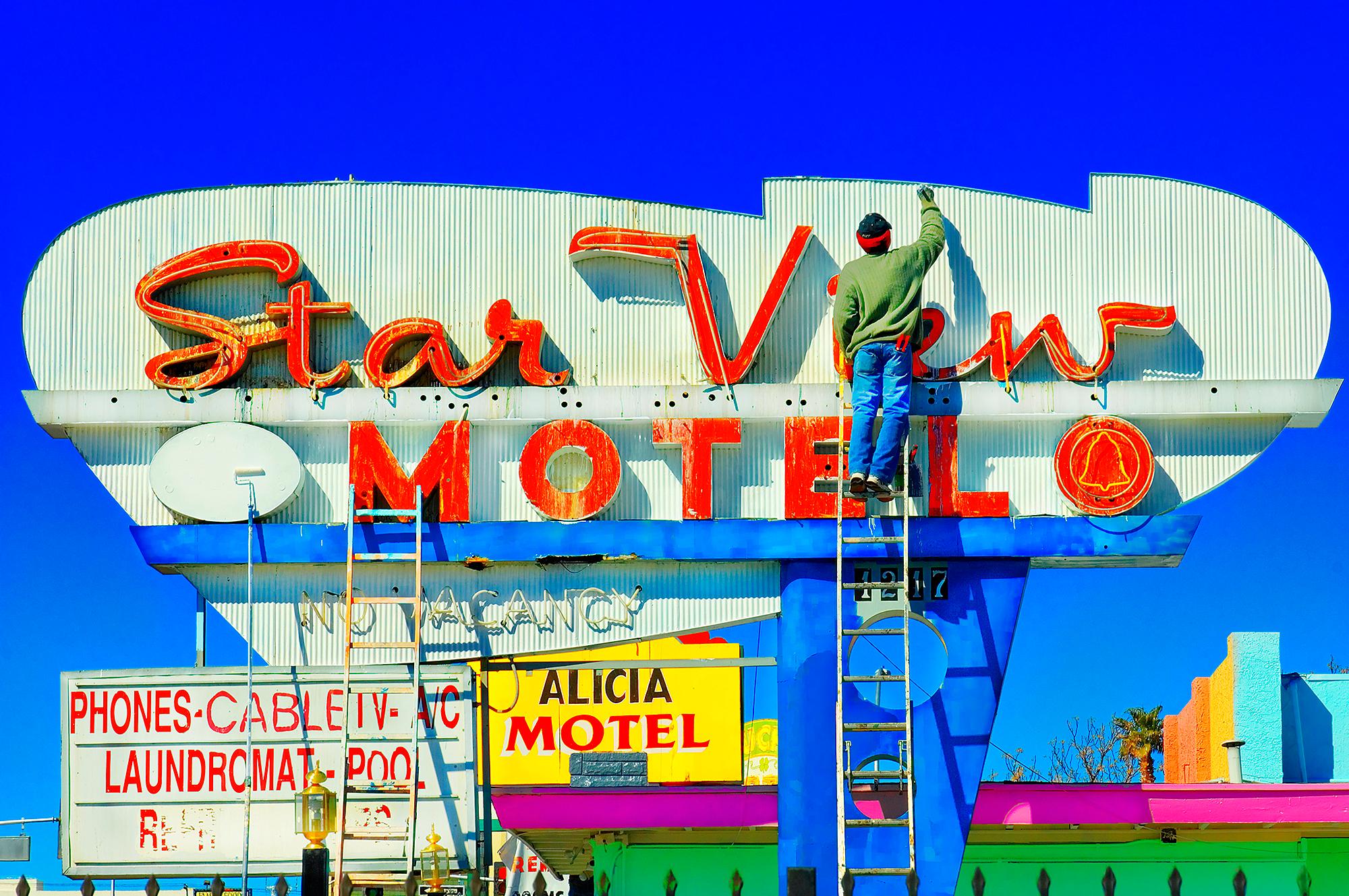 Mitchell Funk Color Photograph - Star View Motel Fremont Street Las Vegas, Fine Art Photography