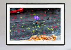 Street Art: Literally.  New York City Rainy Day with Purple Umbrella