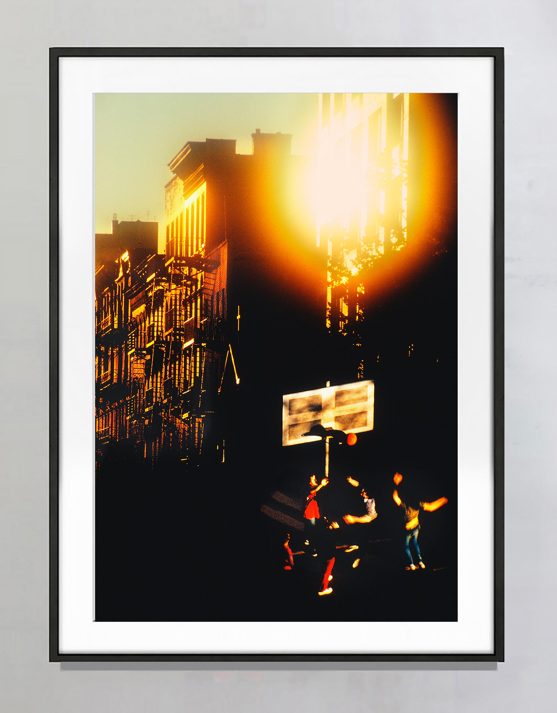 Street Basketball with Angelic Light Burst in Gold - Photograph by Mitchell Funk