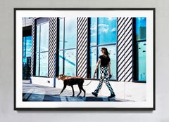 Stylish Young Women Walking Dog, Fine Art Color Print, Signed Edition 3/15