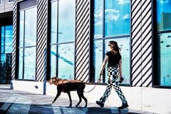 Stylish Young Women Walking Dog, Fine Art Color Print, Signed Edition 3/15