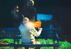 Sun Reflector with old men in the park. Vintage New York Street Scene
