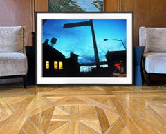 Surreal Brooklyn Bridge with Blue Sky Golden Windows and Red Kite