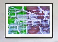 Tennis Court in Snow with Footprints  Green and Wine Color Abstraction
